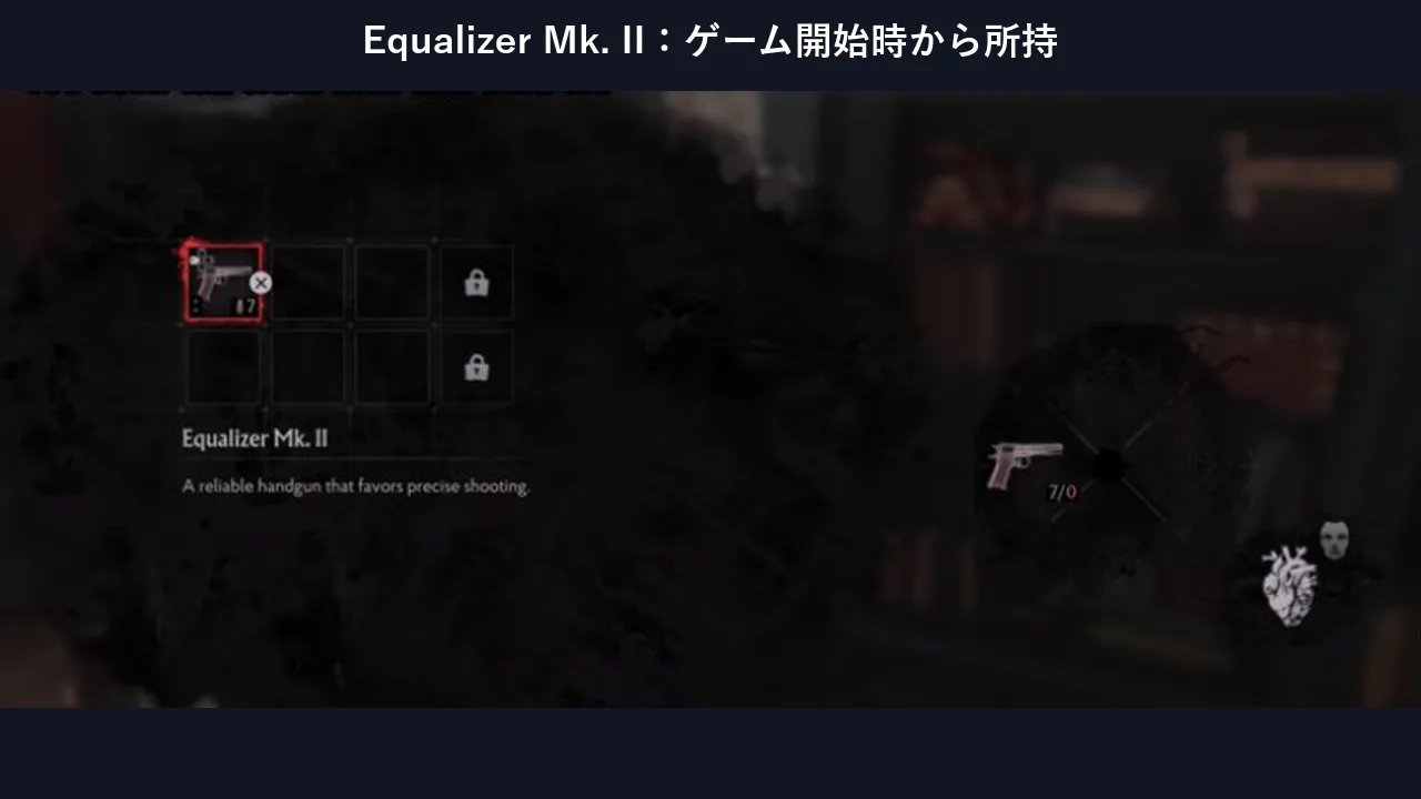 The Sinking City 2でEqualizer Mk. IIをゲーム開始時から所持している武器画面